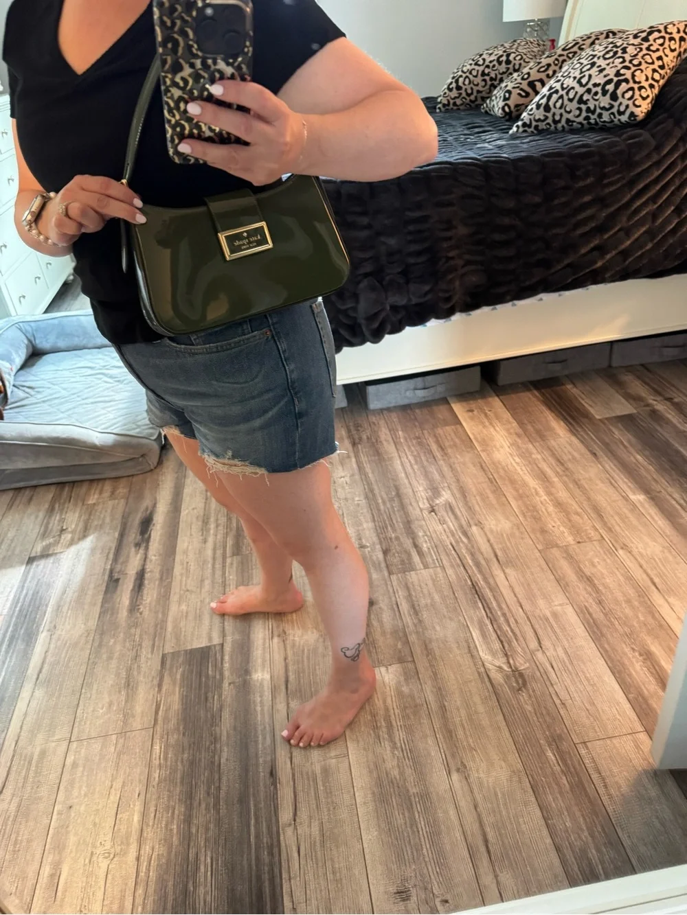 kate spade Olive Green Patent Shoulder Bag with Gold Plaque
